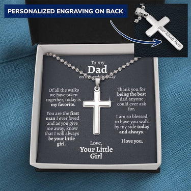 Dad Wedding (From Daughter) Ball Chain Cross Necklace - Love You This Much